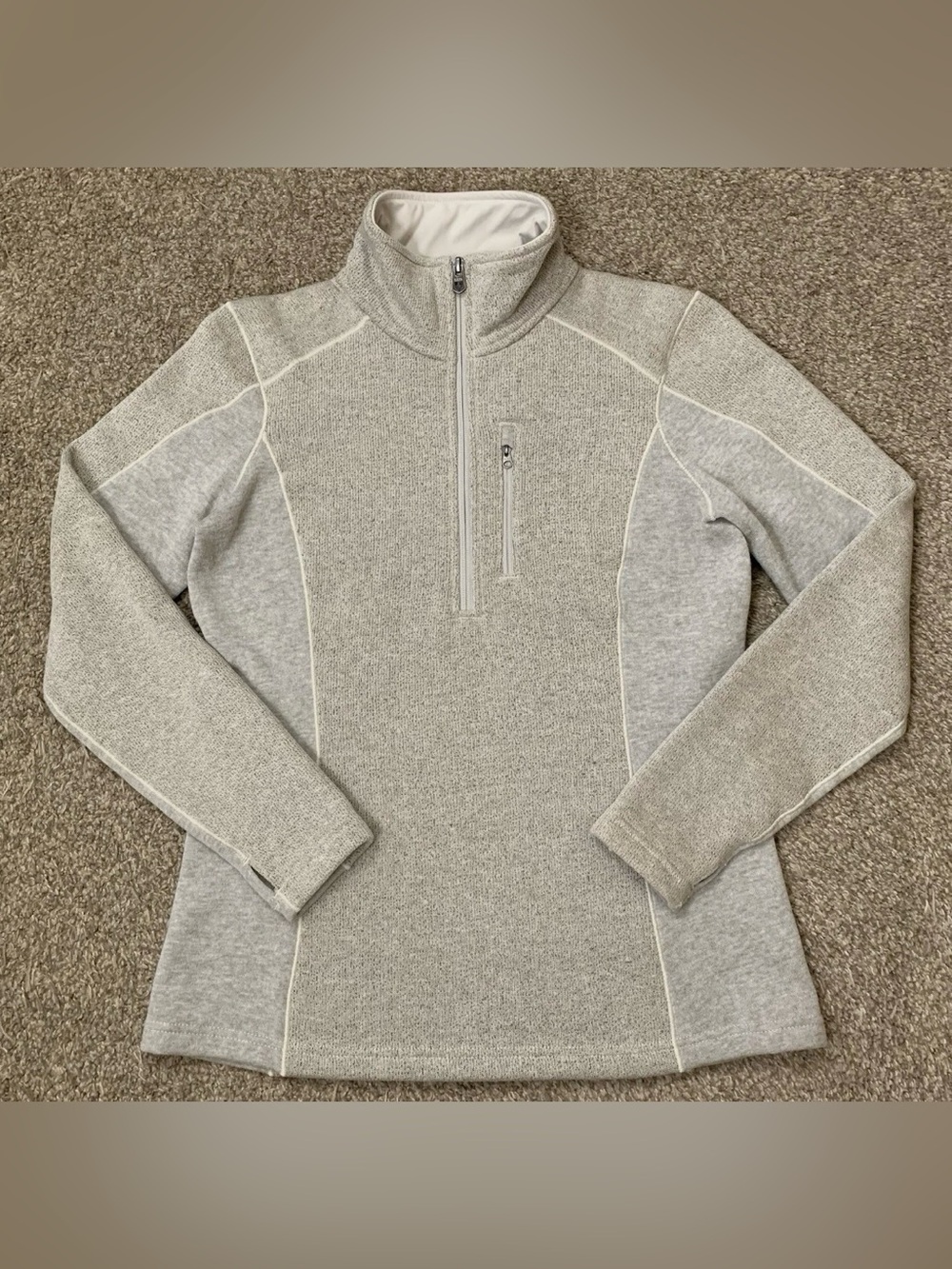 Kuhl Sweater Womens Medium Cream Beige Quarter Zip Fleece Lined Outdoor Pullover